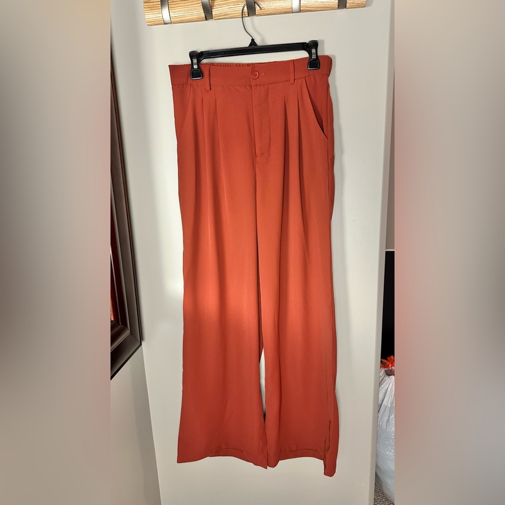 Rust Orange Wide-Leg Pants